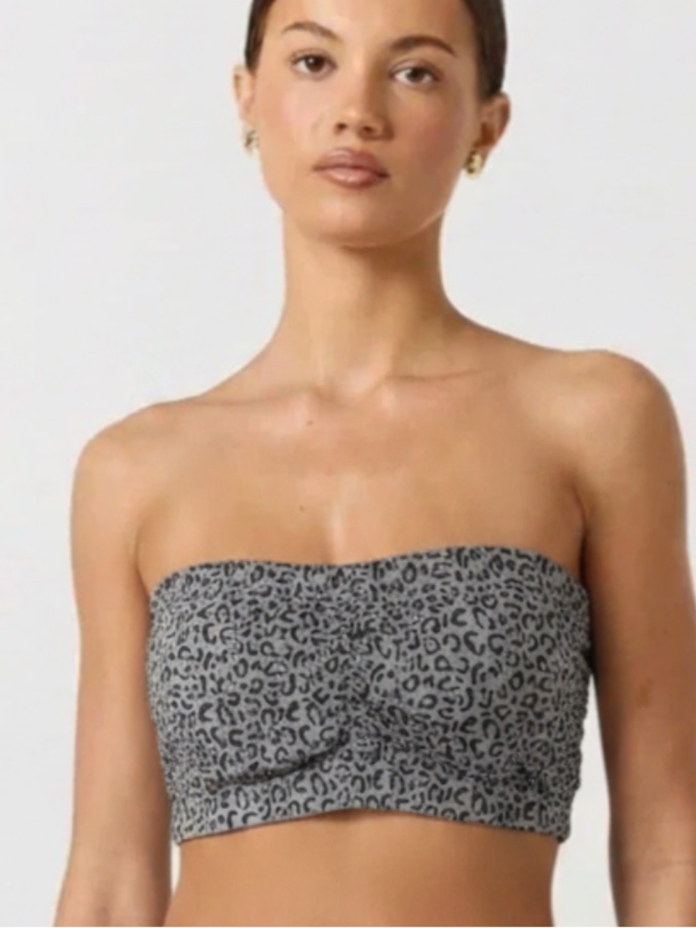 Undertoj Gray Black Leopard Print Strapless Tube Top Cropped Stretch M/L